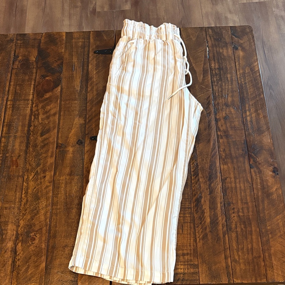 LOFT Beige and White Striped Drawstring Pants